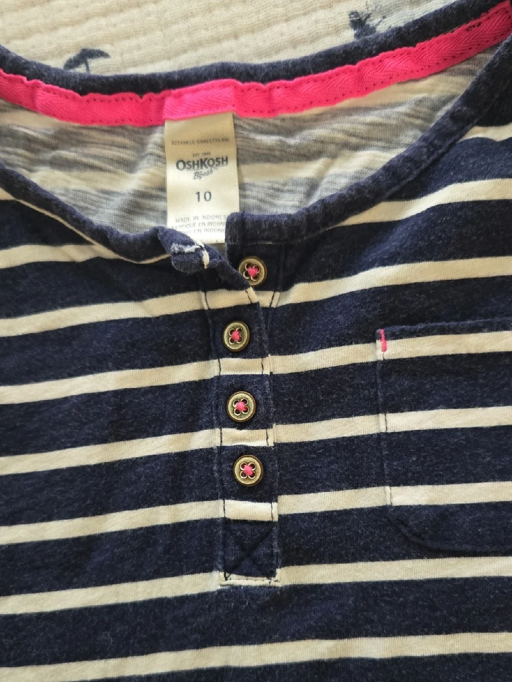 OshKosh Girls Navy & White Striped Long Sleeve Dress with Embroidered Pink Heart